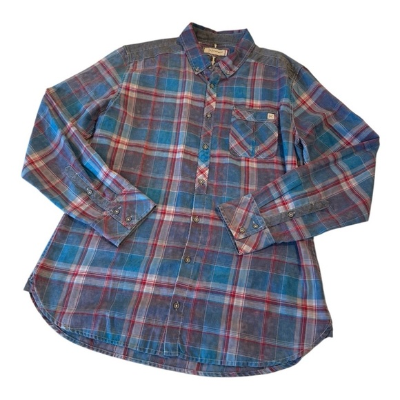 Buckle Depart West Plaid Lightweight Cotton Button Down Shirt Large Blue Grey - Picture 1 of 15